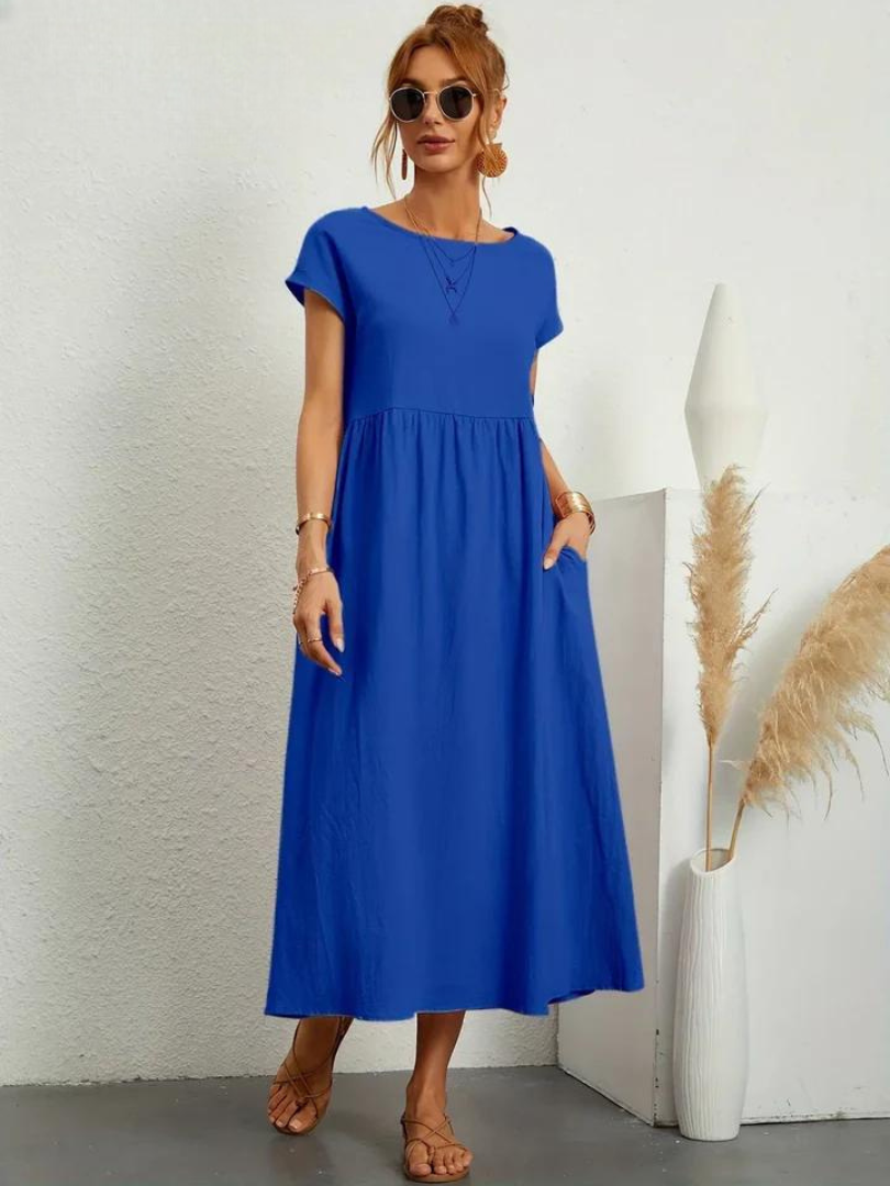 Tenley | Cap-Sleeve Gathered-Waist Midi Dress