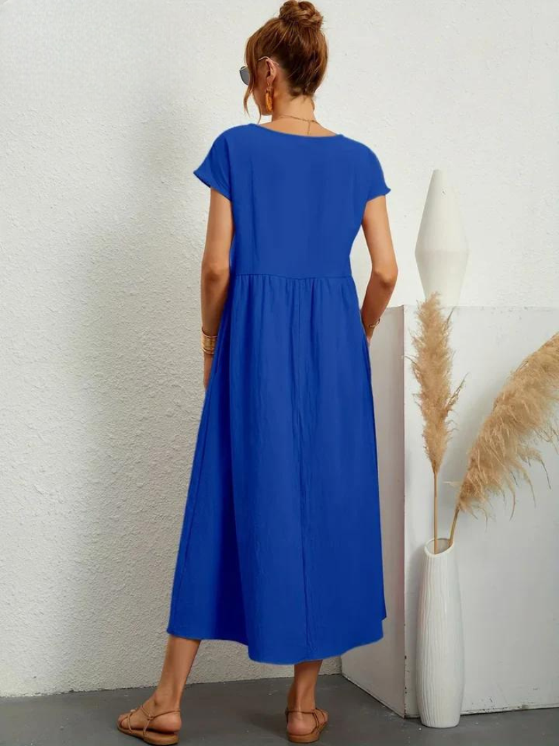 Tenley | Cap-Sleeve Gathered-Waist Midi Dress