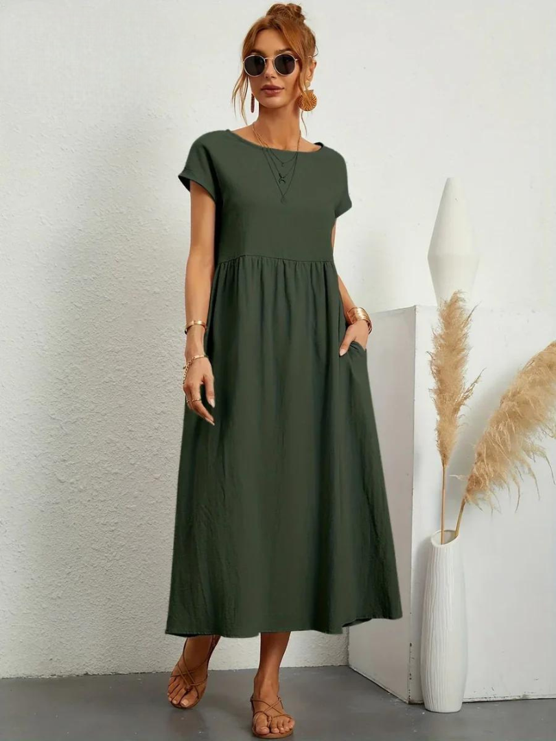 Tenley | Cap-Sleeve Gathered-Waist Midi Dress