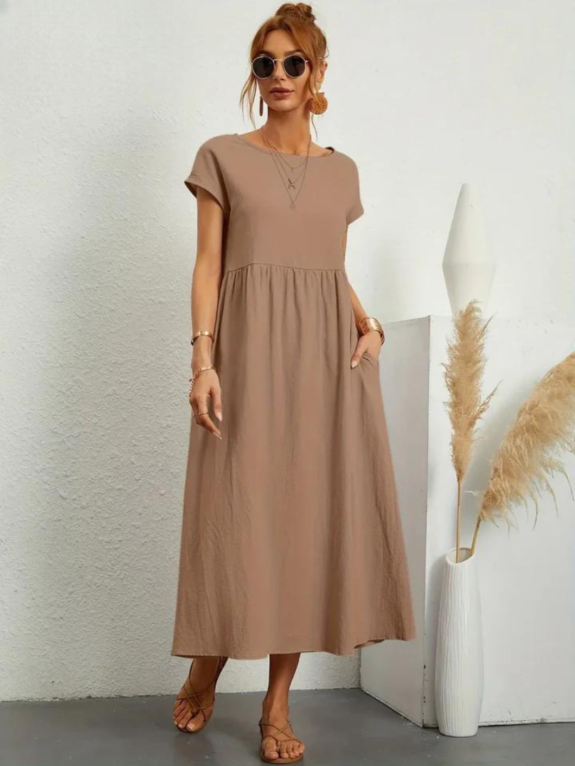 Tenley | Cap-Sleeve Gathered-Waist Midi Dress