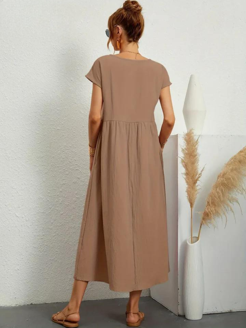 Tenley | Cap-Sleeve Gathered-Waist Midi Dress