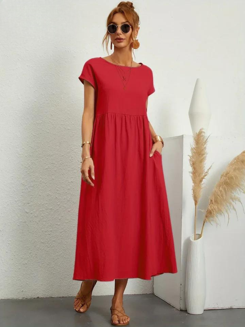 Tenley | Cap-Sleeve Gathered-Waist Midi Dress