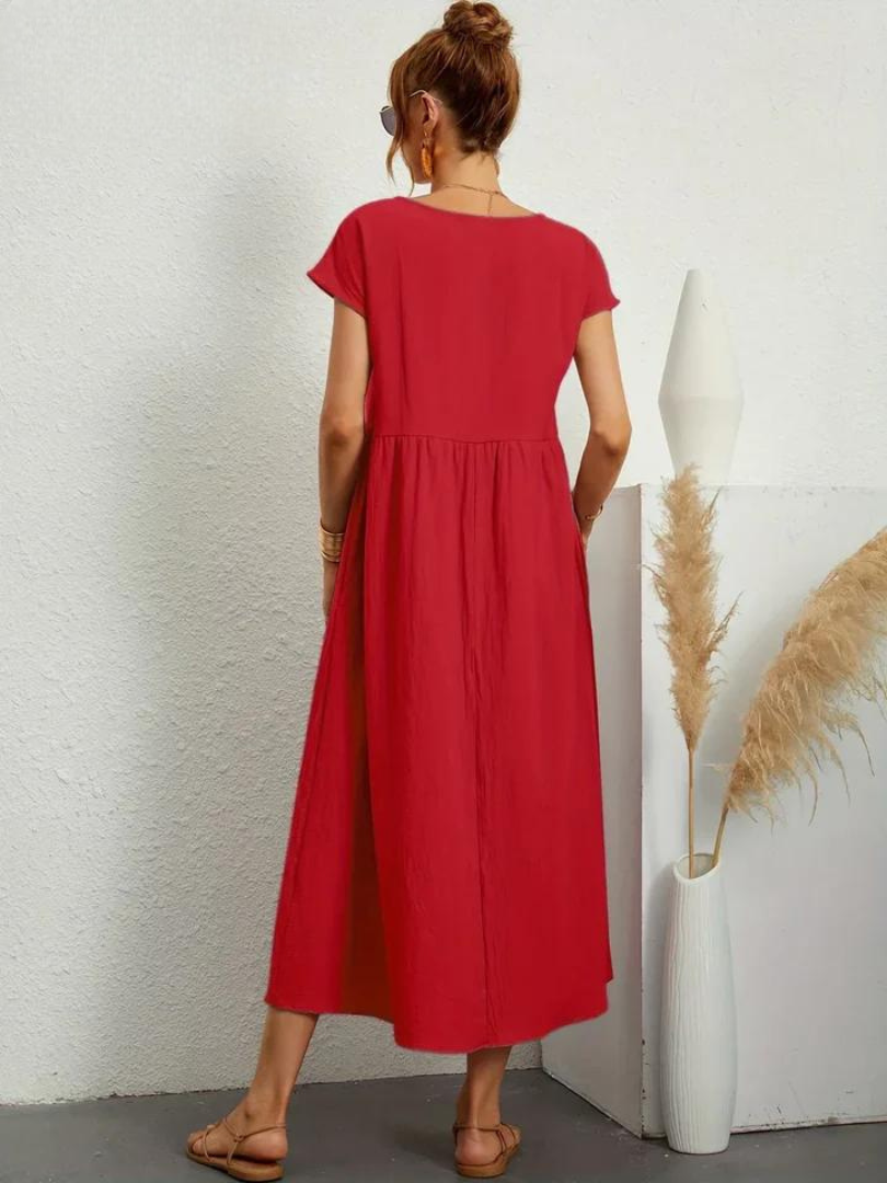 Tenley | Cap-Sleeve Gathered-Waist Midi Dress
