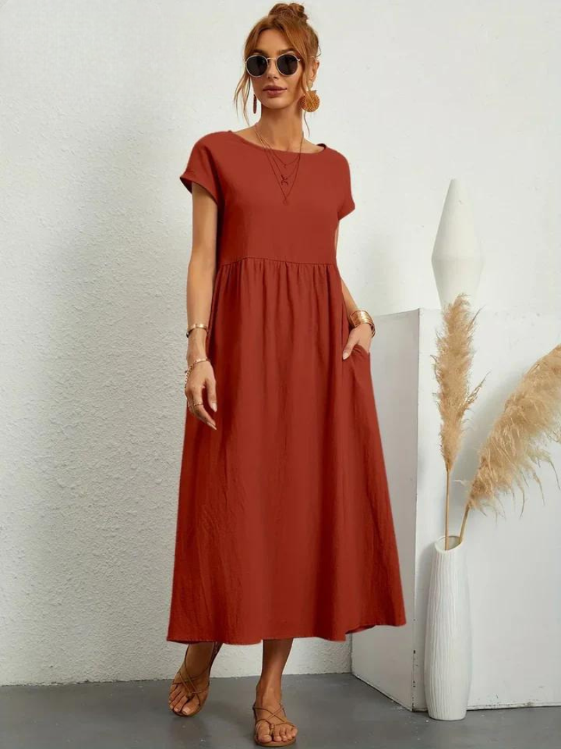 Tenley | Cap-Sleeve Gathered-Waist Midi Dress