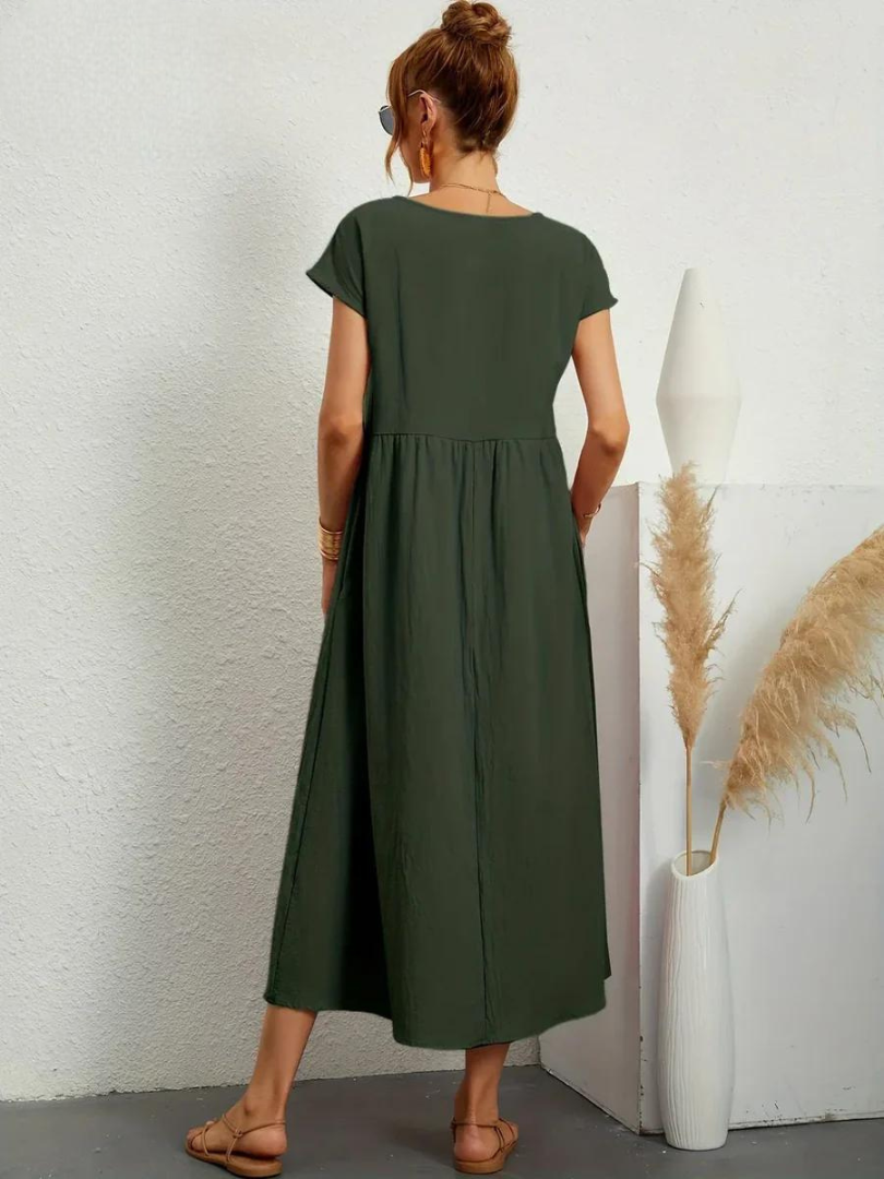 Tenley | Cap-Sleeve Gathered-Waist Midi Dress
