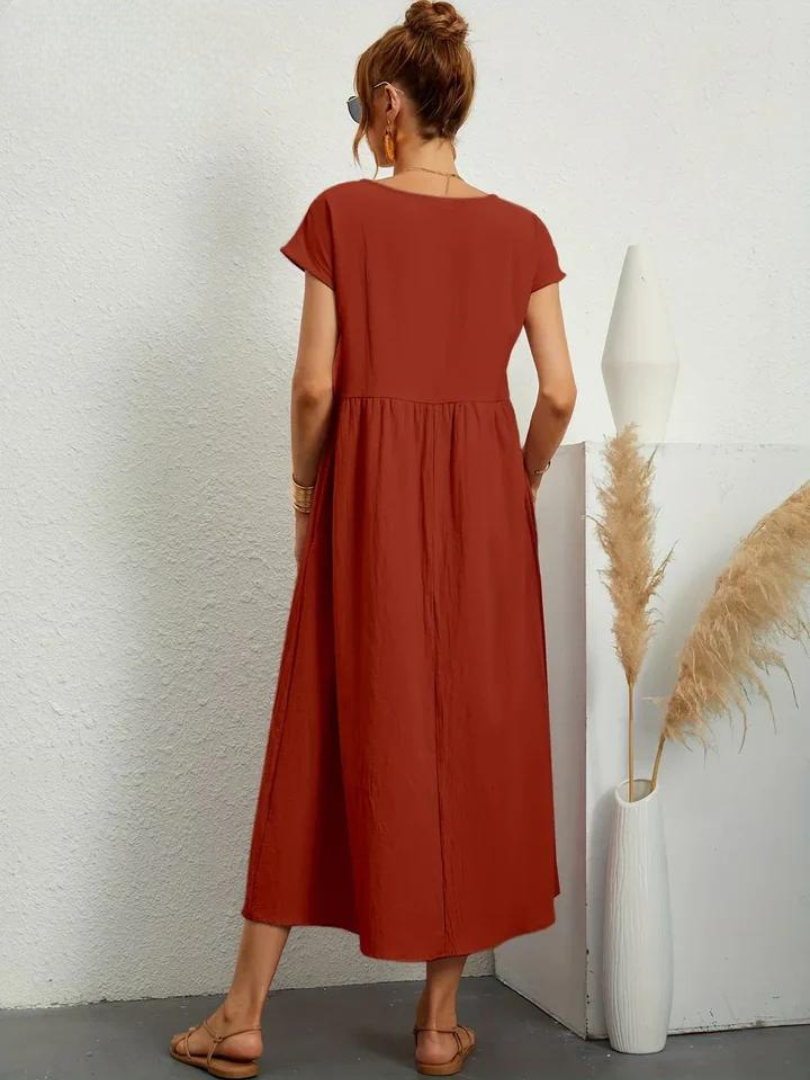 Tenley | Cap-Sleeve Gathered-Waist Midi Dress