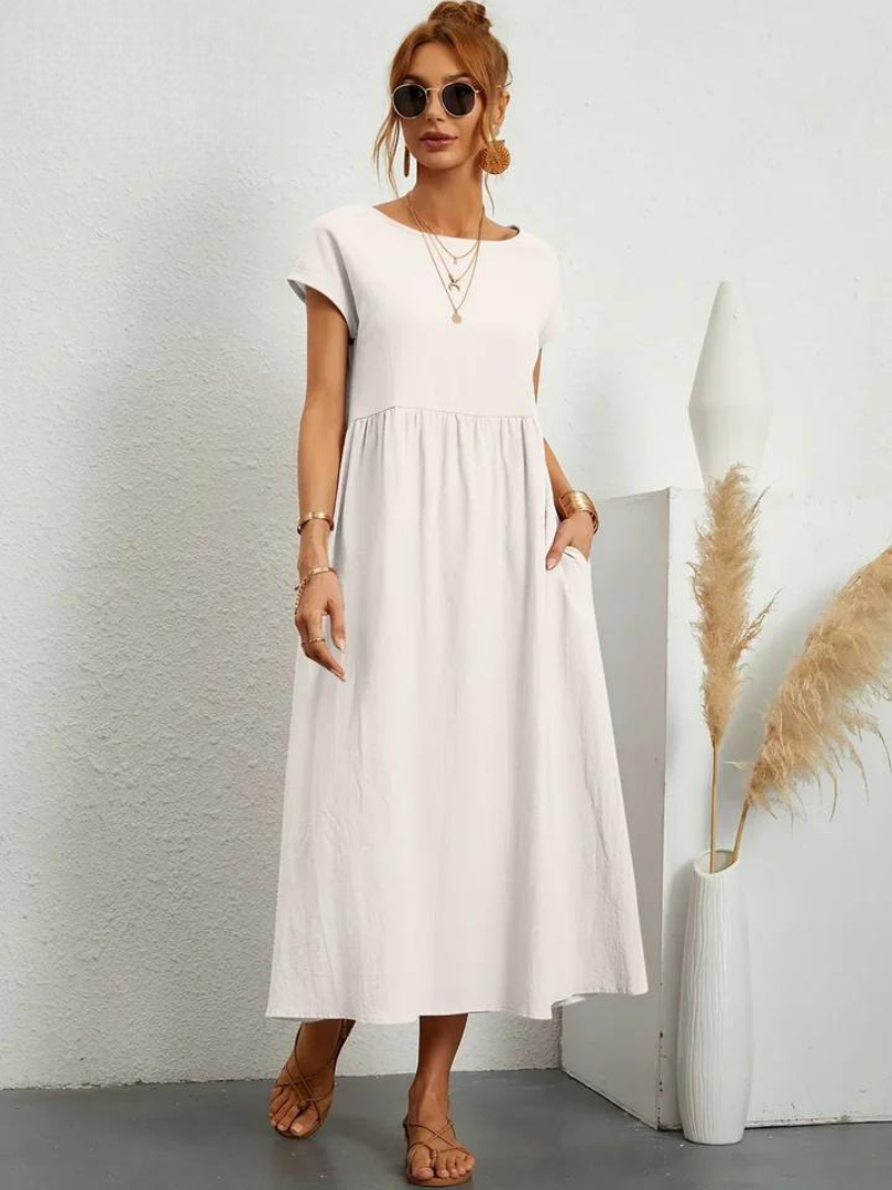Tenley | Cap-Sleeve Gathered-Waist Midi Dress