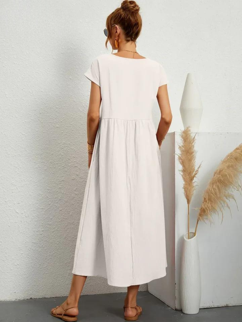 Tenley | Cap-Sleeve Gathered-Waist Midi Dress