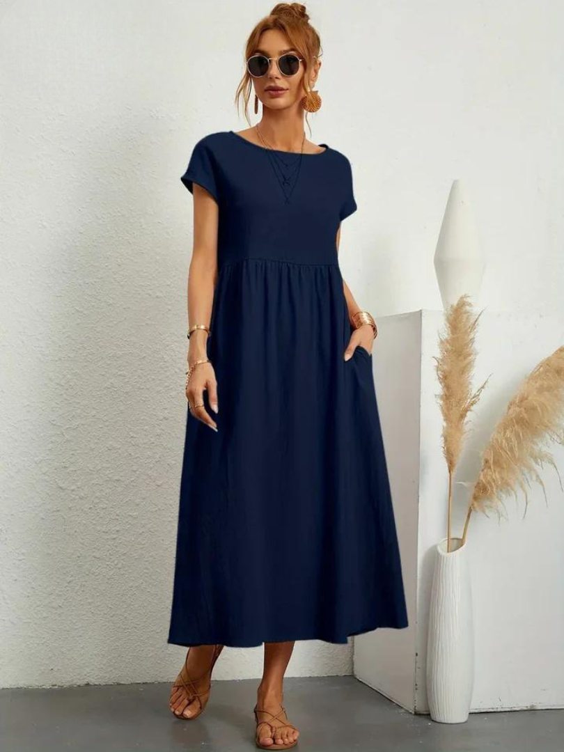 Tenley | Cap-Sleeve Gathered-Waist Midi Dress