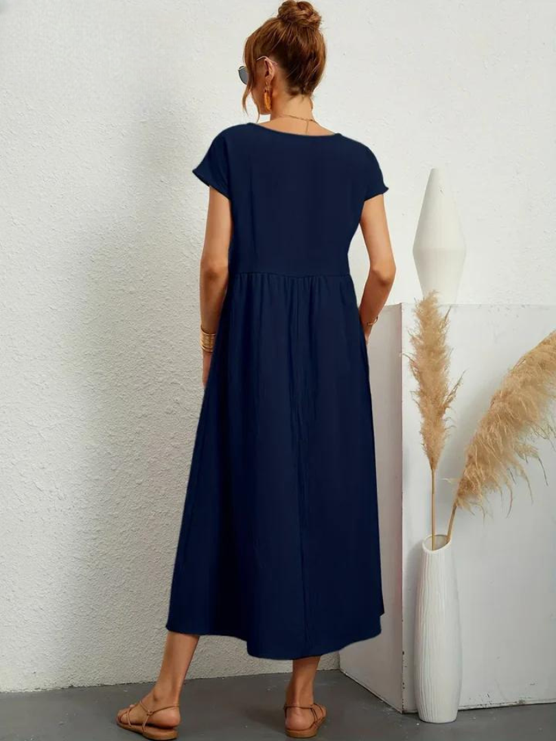 Tenley | Cap-Sleeve Gathered-Waist Midi Dress