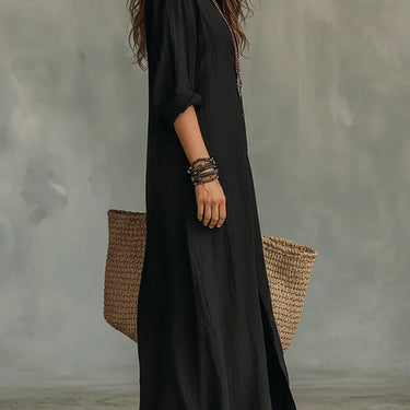 Soline™ | Black Button-Down Maxi Dress