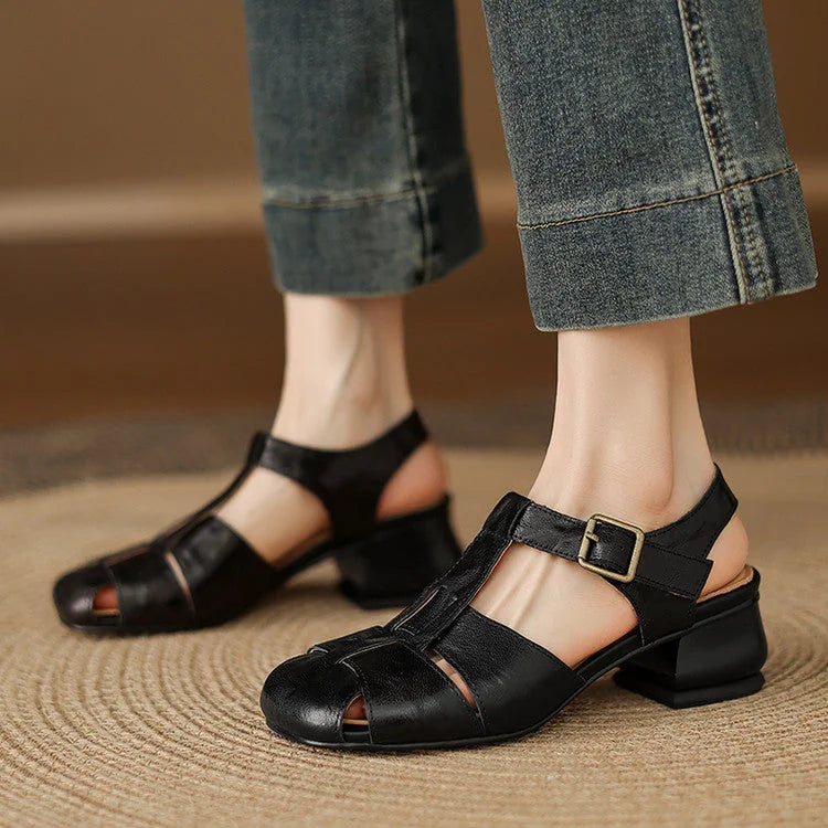 Amaya | Block Heel Leather Sandals