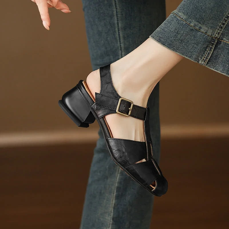 Amaya | Block Heel Leather Sandals