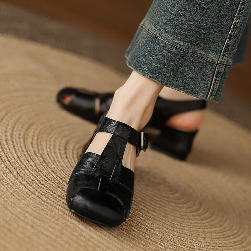 Amaya | Block Heel Leather Sandals