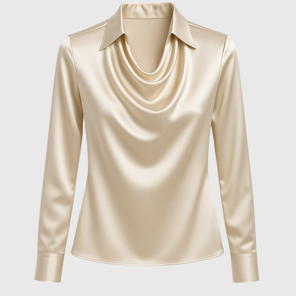 Arlowe | Satin Cowl-Neck Collared Blouse