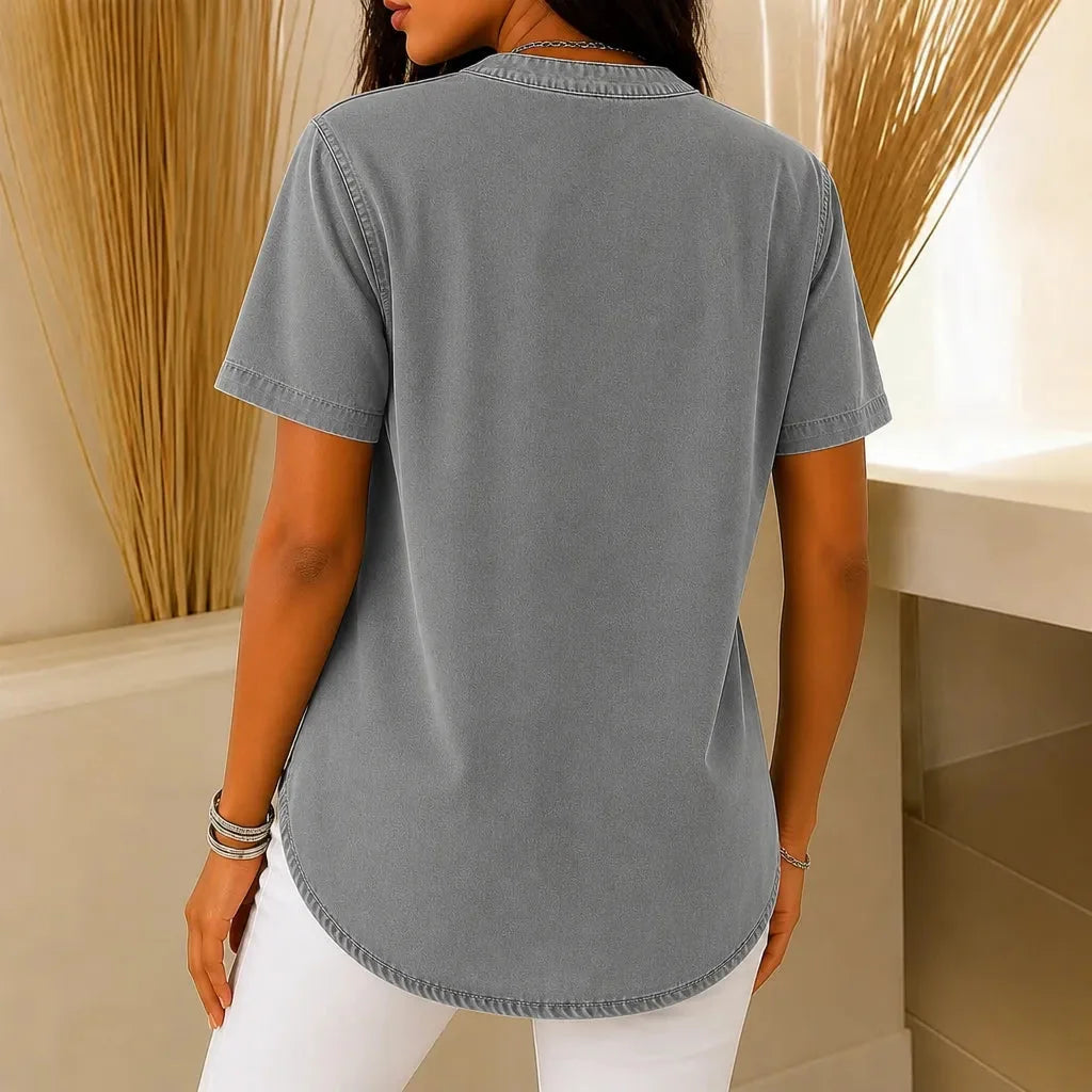 Avelyn | Henley Tunic Top with Side Buttons