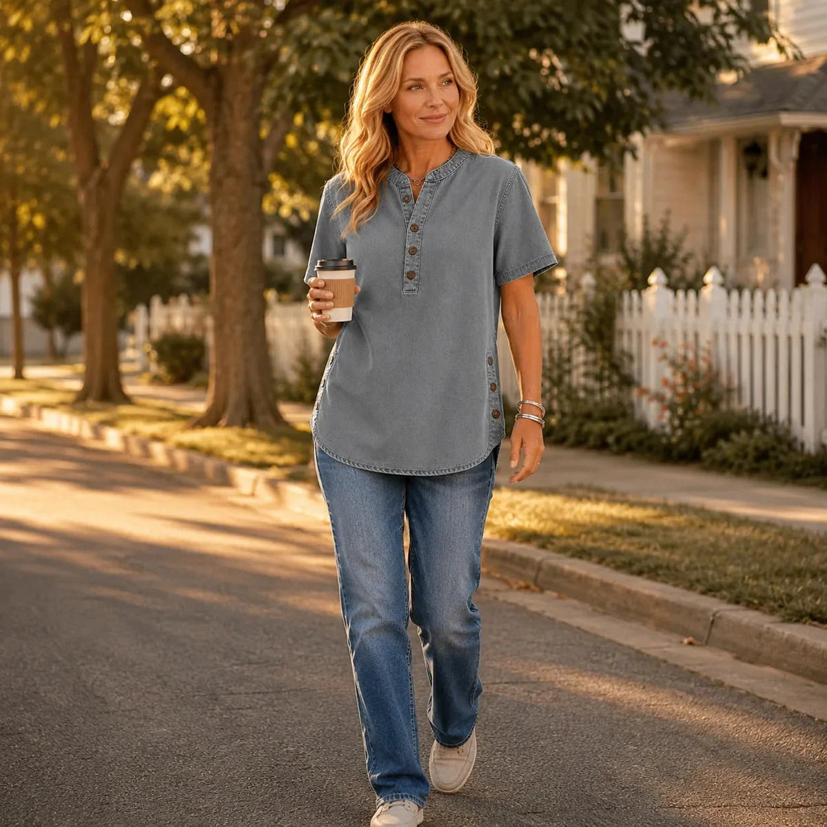 Avelyn | Henley Tunic Top with Side Buttons