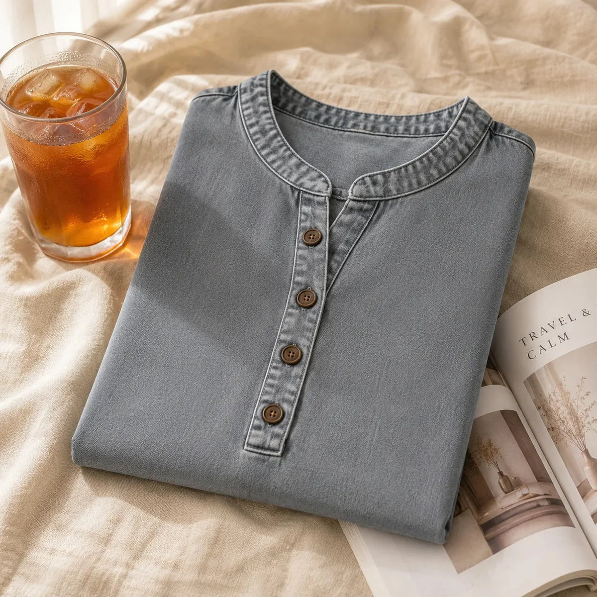 Avelyn | Henley Tunic Top with Side Buttons