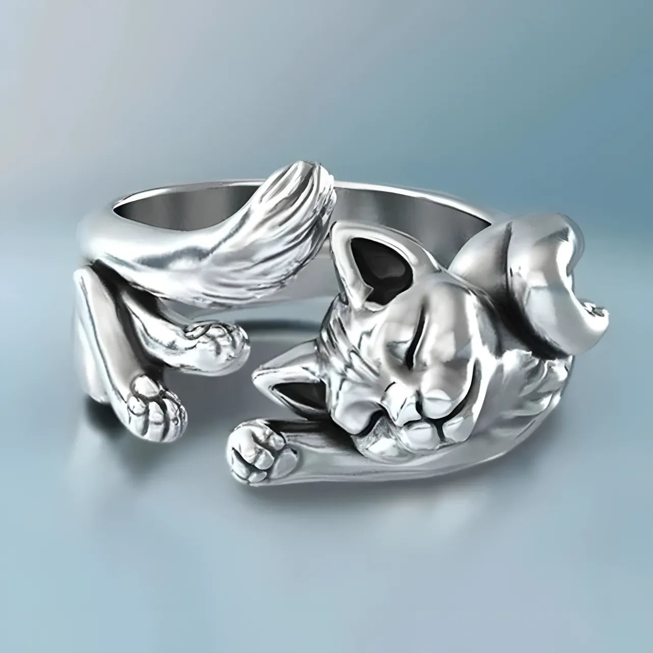 Silver Vintage Cat Ring