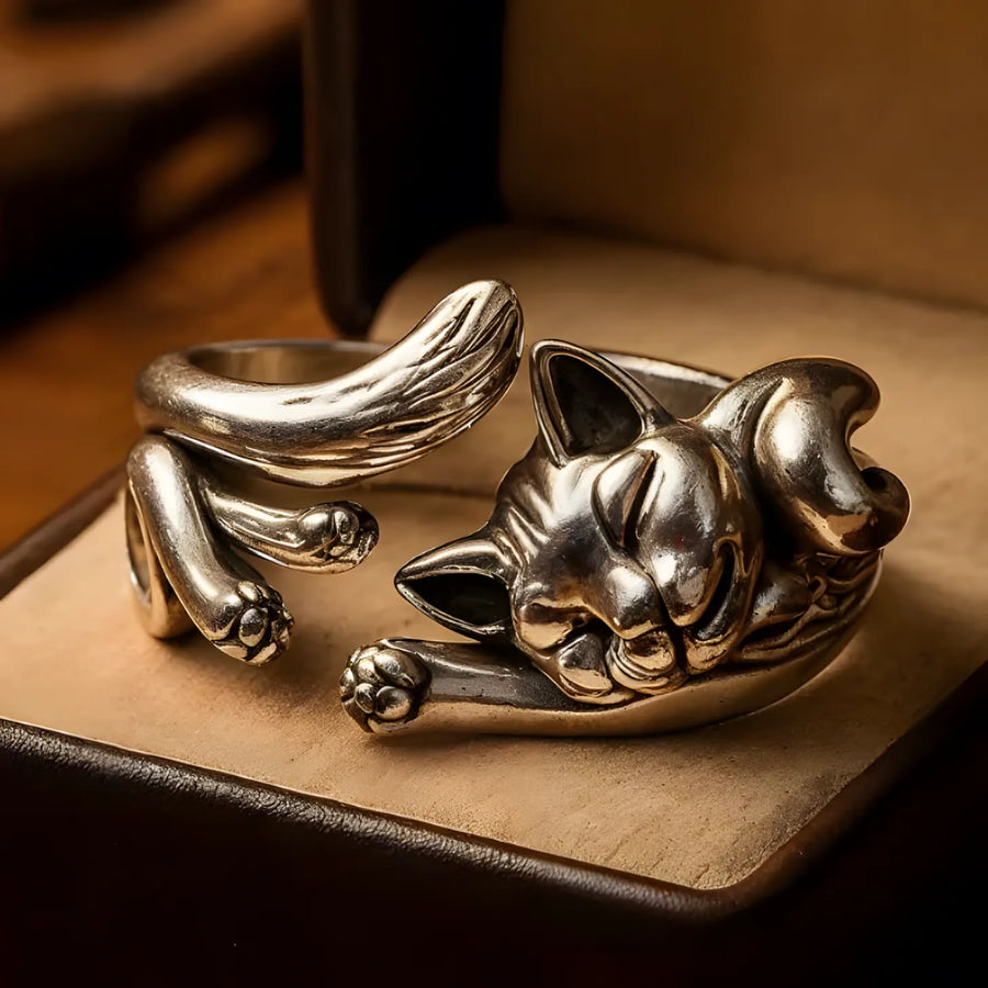 Silver Vintage Cat Ring