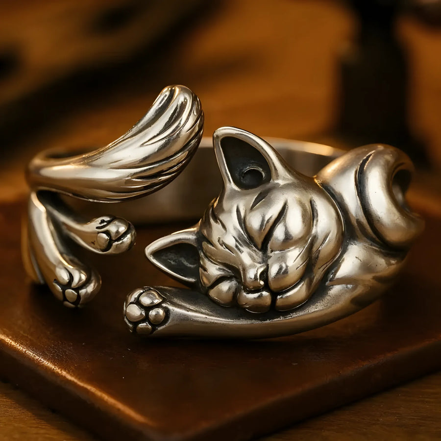 Silver Vintage Cat Ring