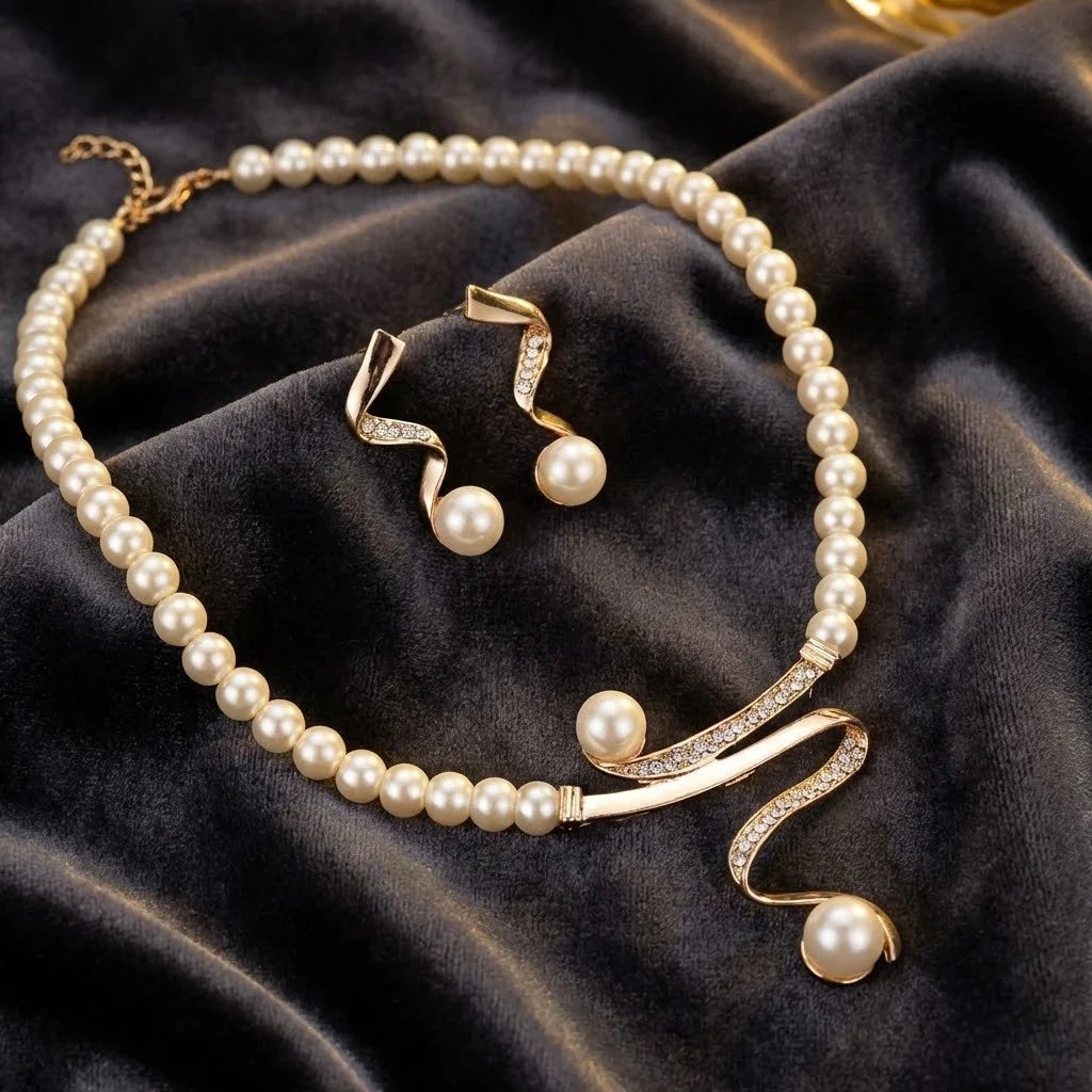 Elegant Wave Pearl Jewellery Set