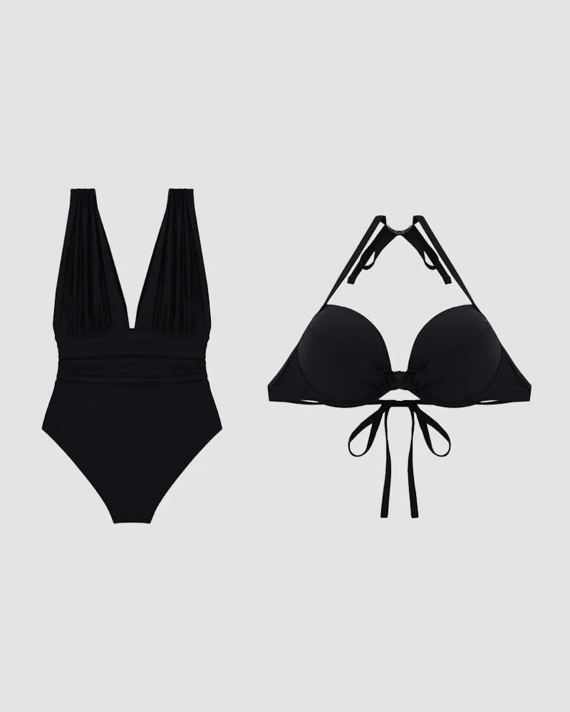 Belen | Deep V-Neck Halter Swimsuit