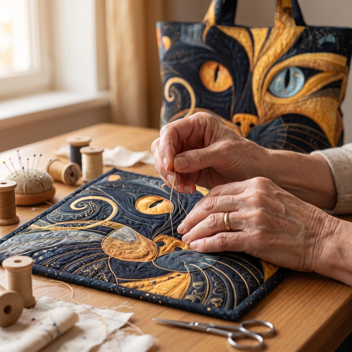 Beryl | Mystic Cat Quilted Tote
