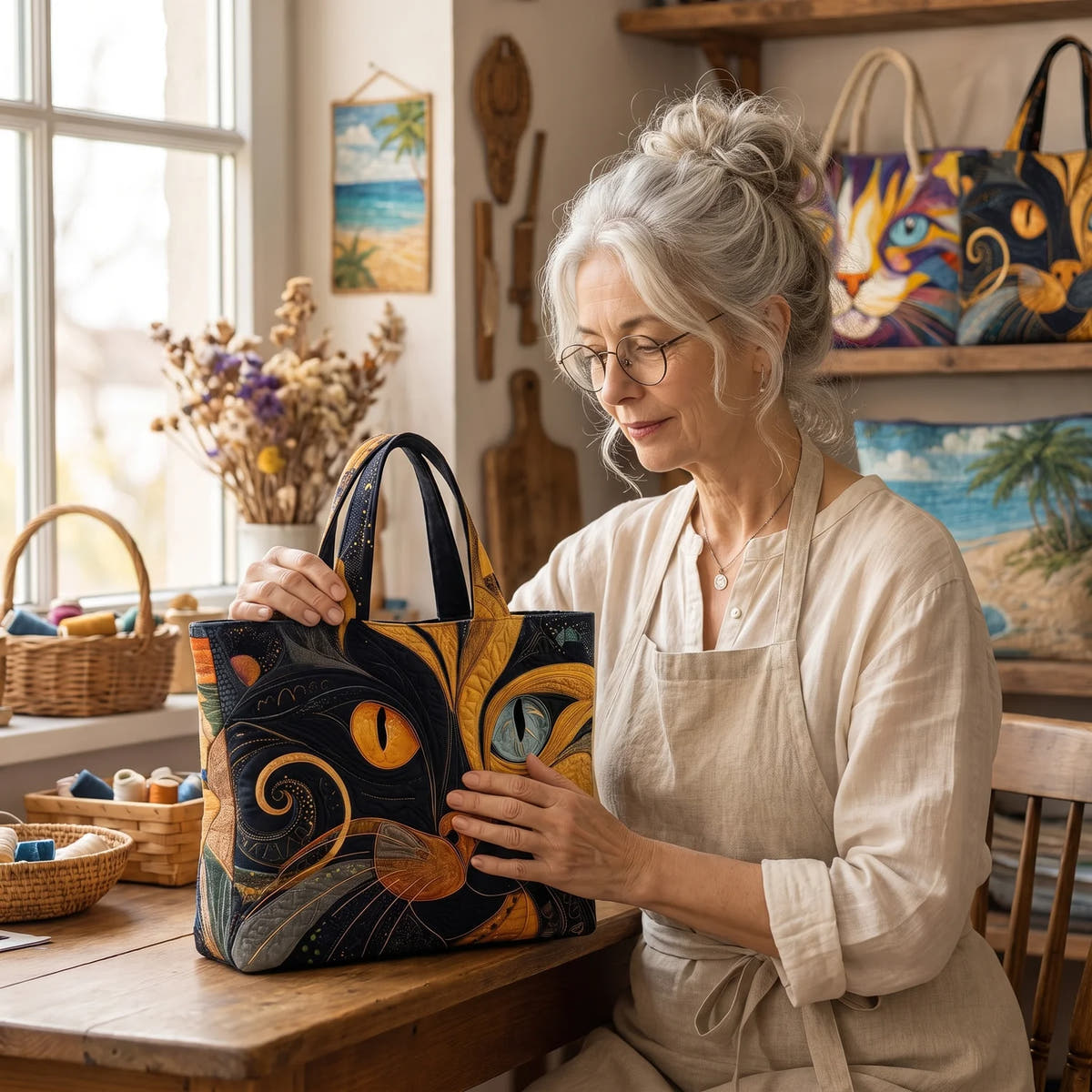 Beryl | Mystic Cat Quilted Tote