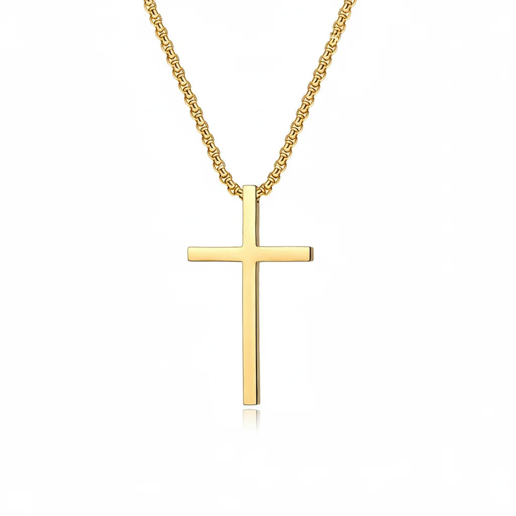 Bezel Cross Necklace | Gold
