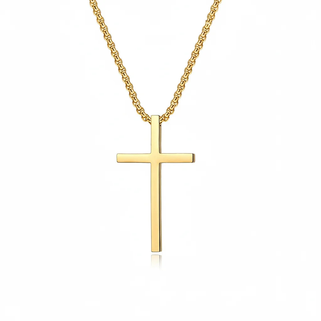 Bezel Cross Necklace | Gold
