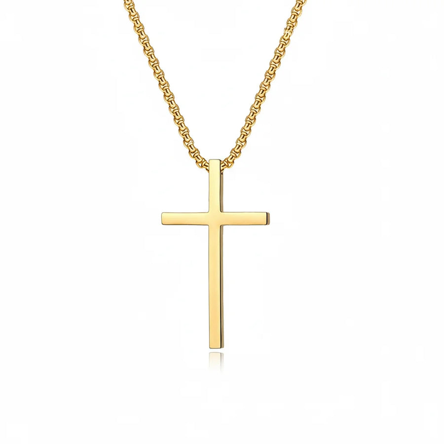 Bezel Cross Necklace | Gold