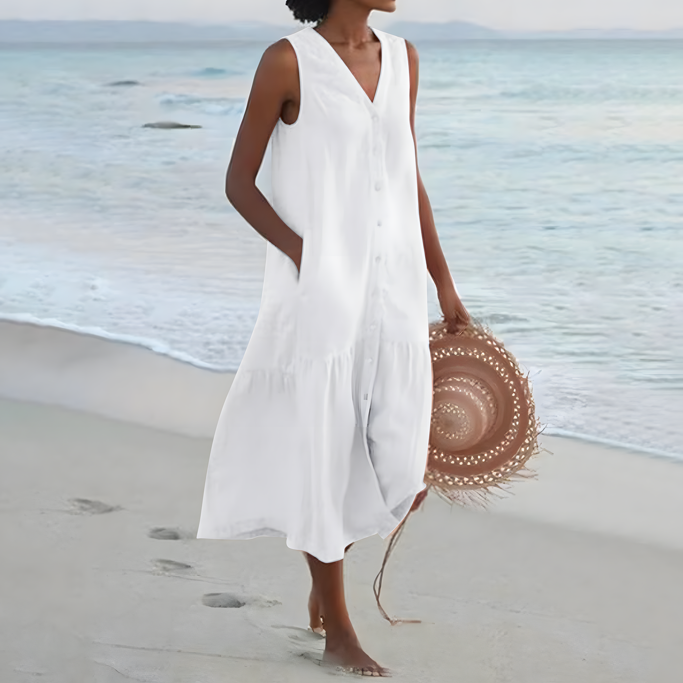 Aria | Linen-Look Button-Down Midi Dress