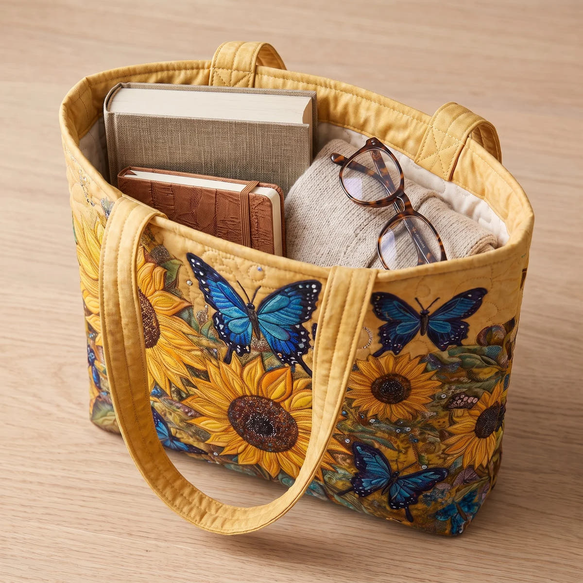 Caitlin | Sunflower & Butterfly Quilted Tote