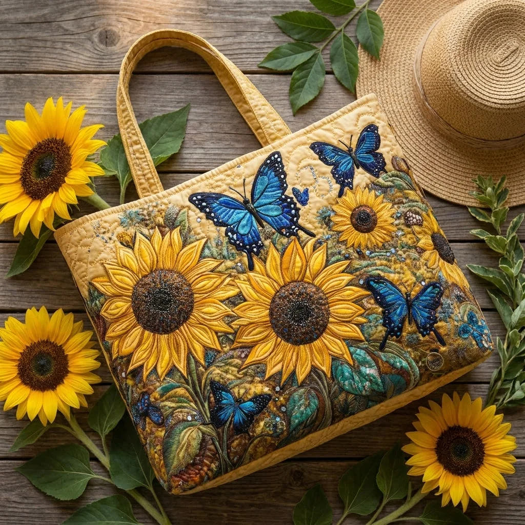 Caitlin | Sunflower & Butterfly Quilted Tote