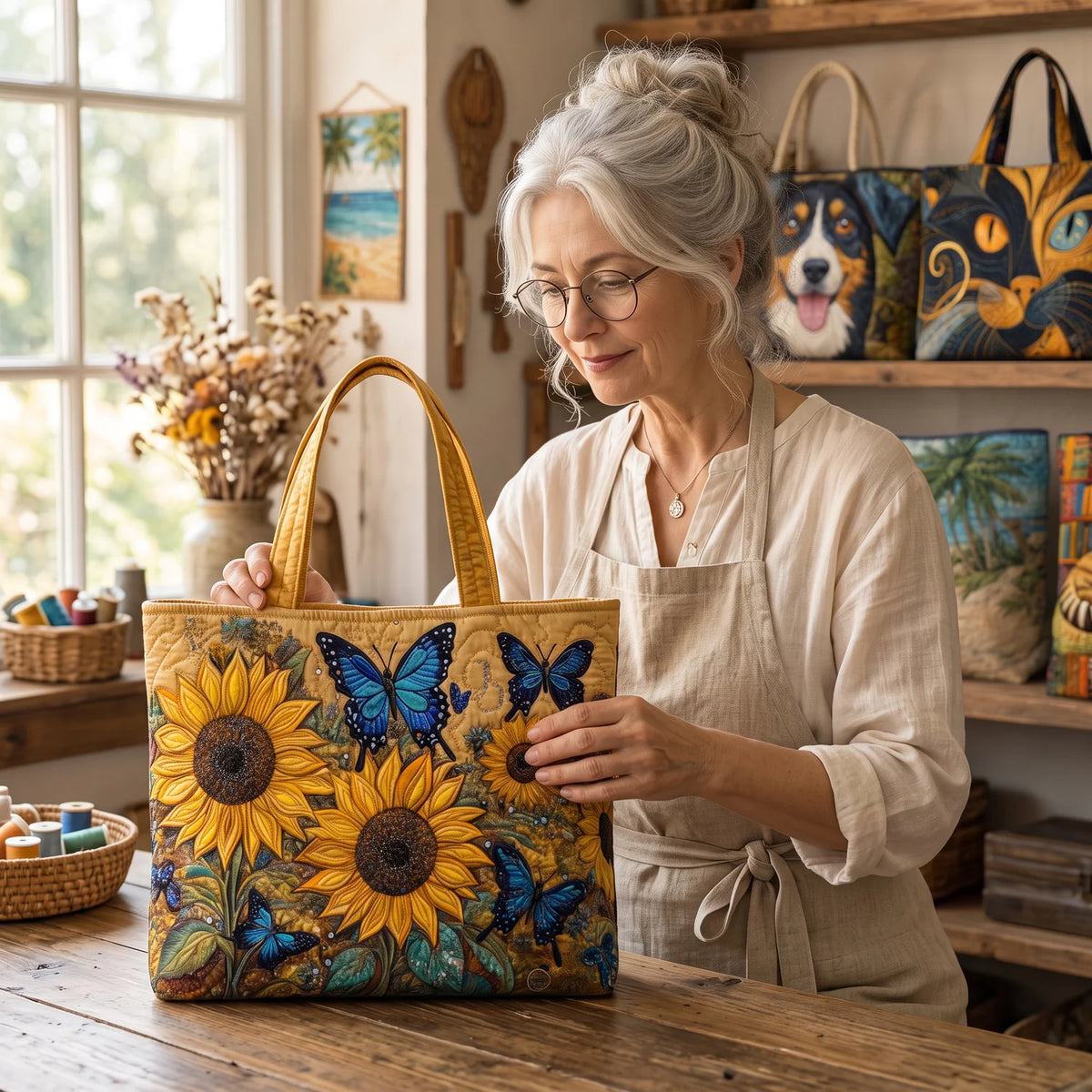 Caitlin | Sunflower & Butterfly Quilted Tote