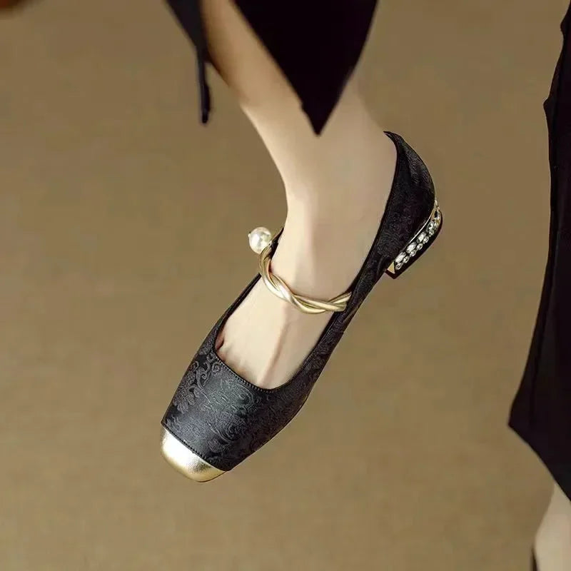 Camille | Vintage Braided Pearl Strap Shoes