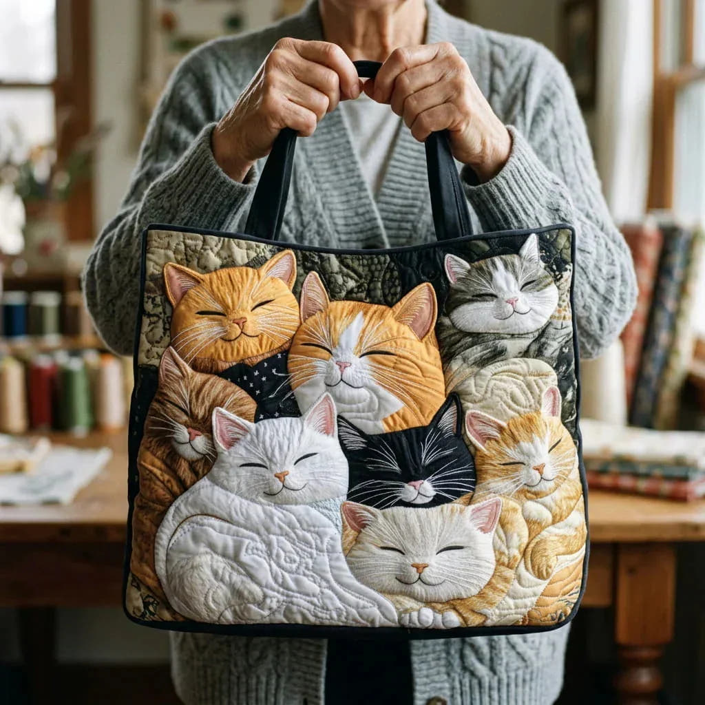 Cara | Sleeping Kittens Quilted Tote