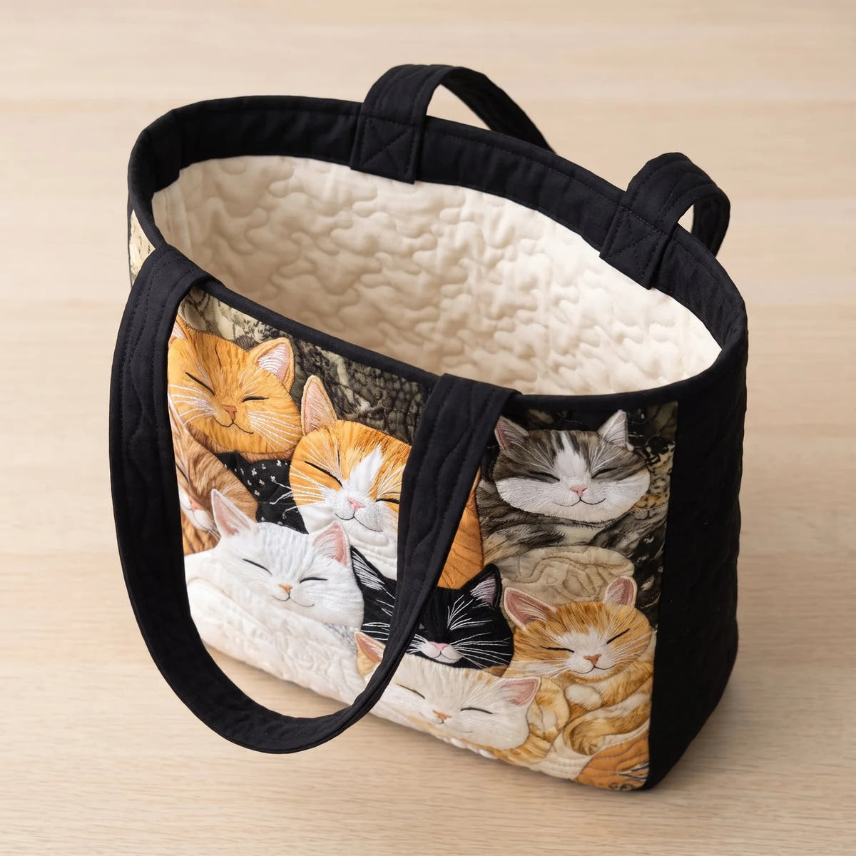 Cara | Sleeping Kittens Quilted Tote