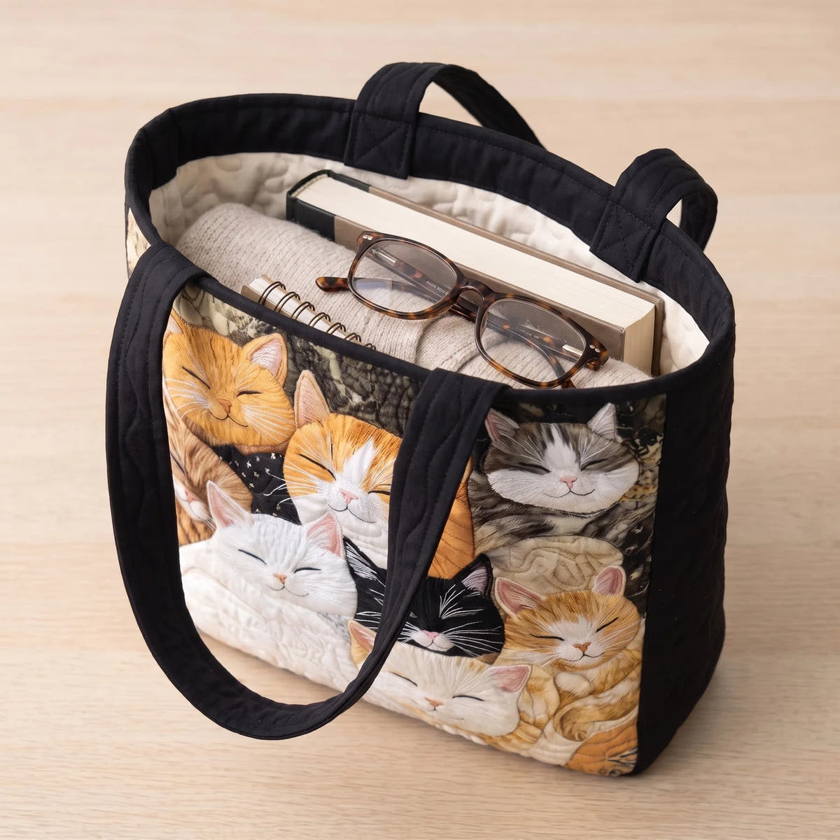 Cara | Sleeping Kittens Quilted Tote