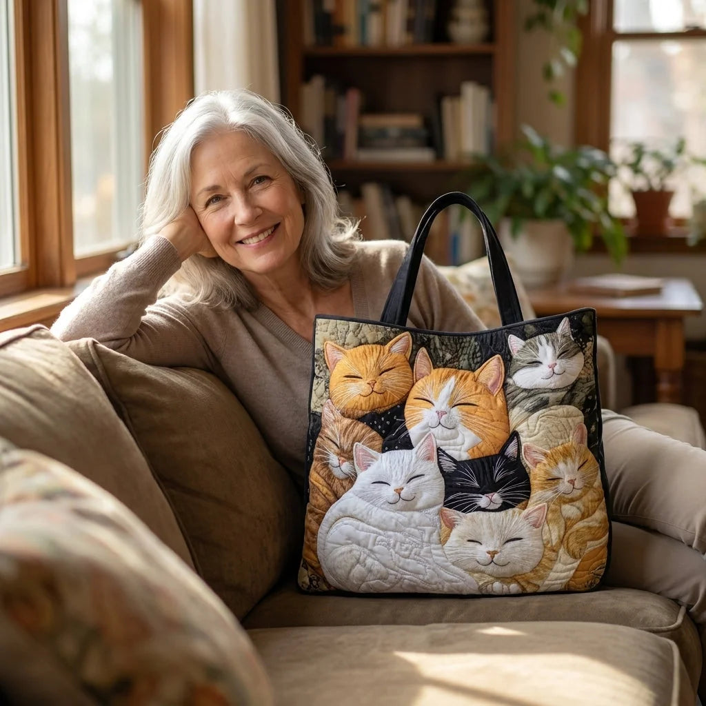 Cara | Sleeping Kittens Quilted Tote