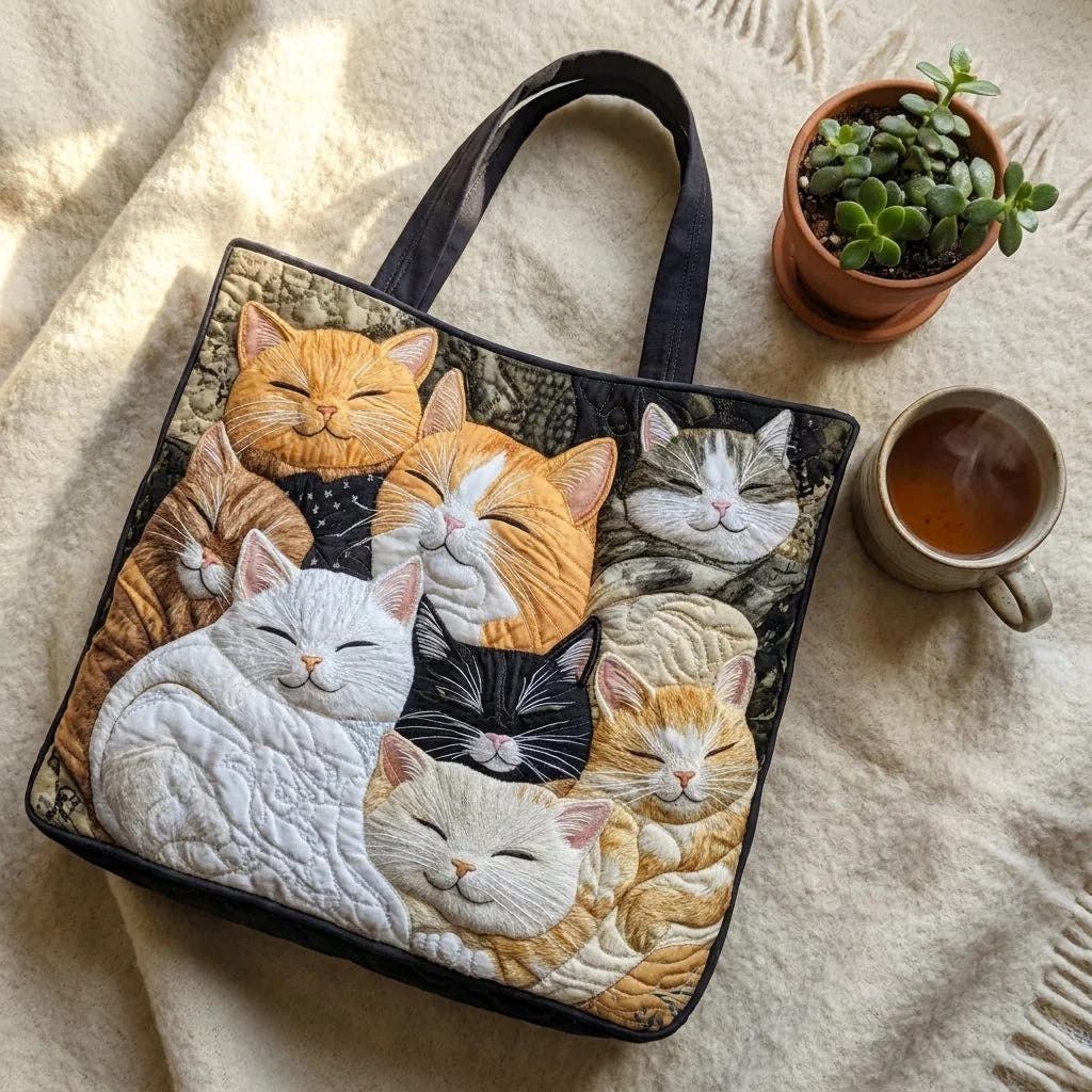Cara | Sleeping Kittens Quilted Tote