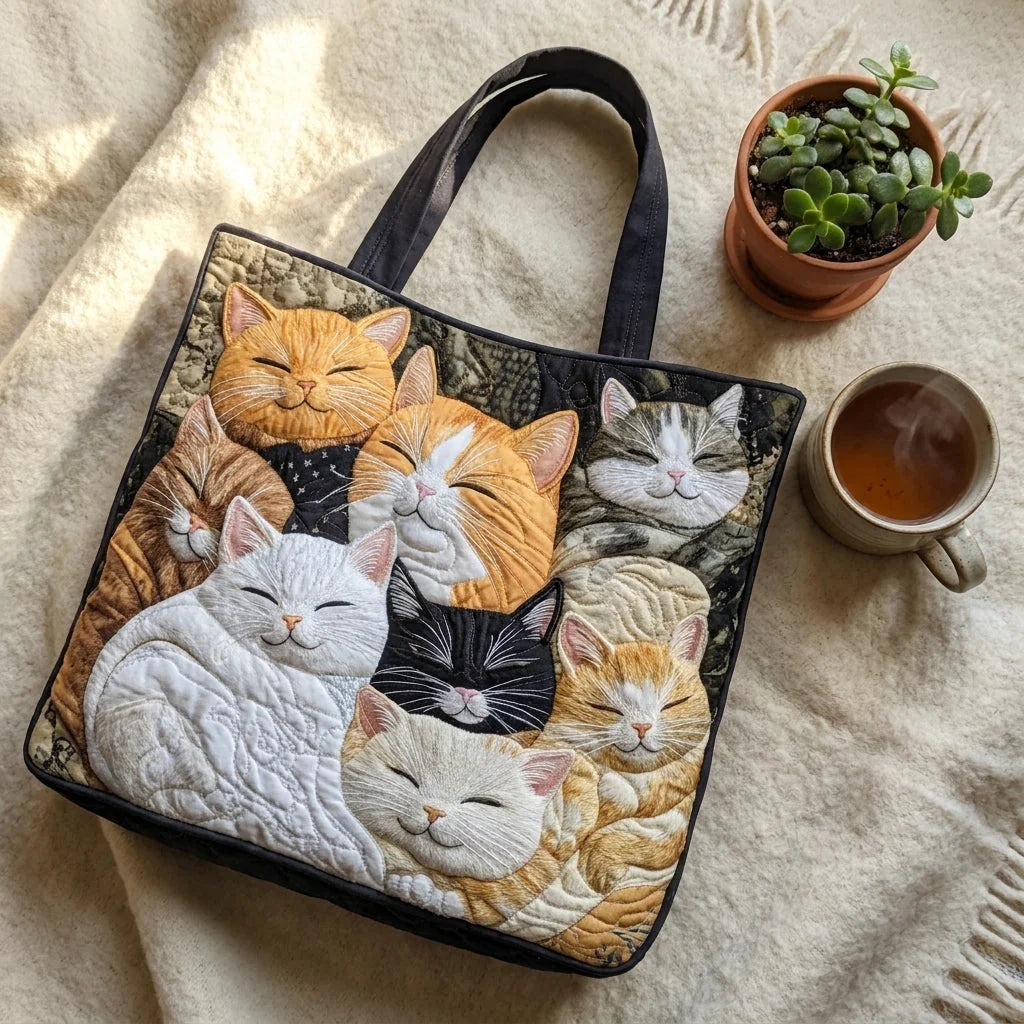 Cara | Sleeping Kittens Quilted Tote