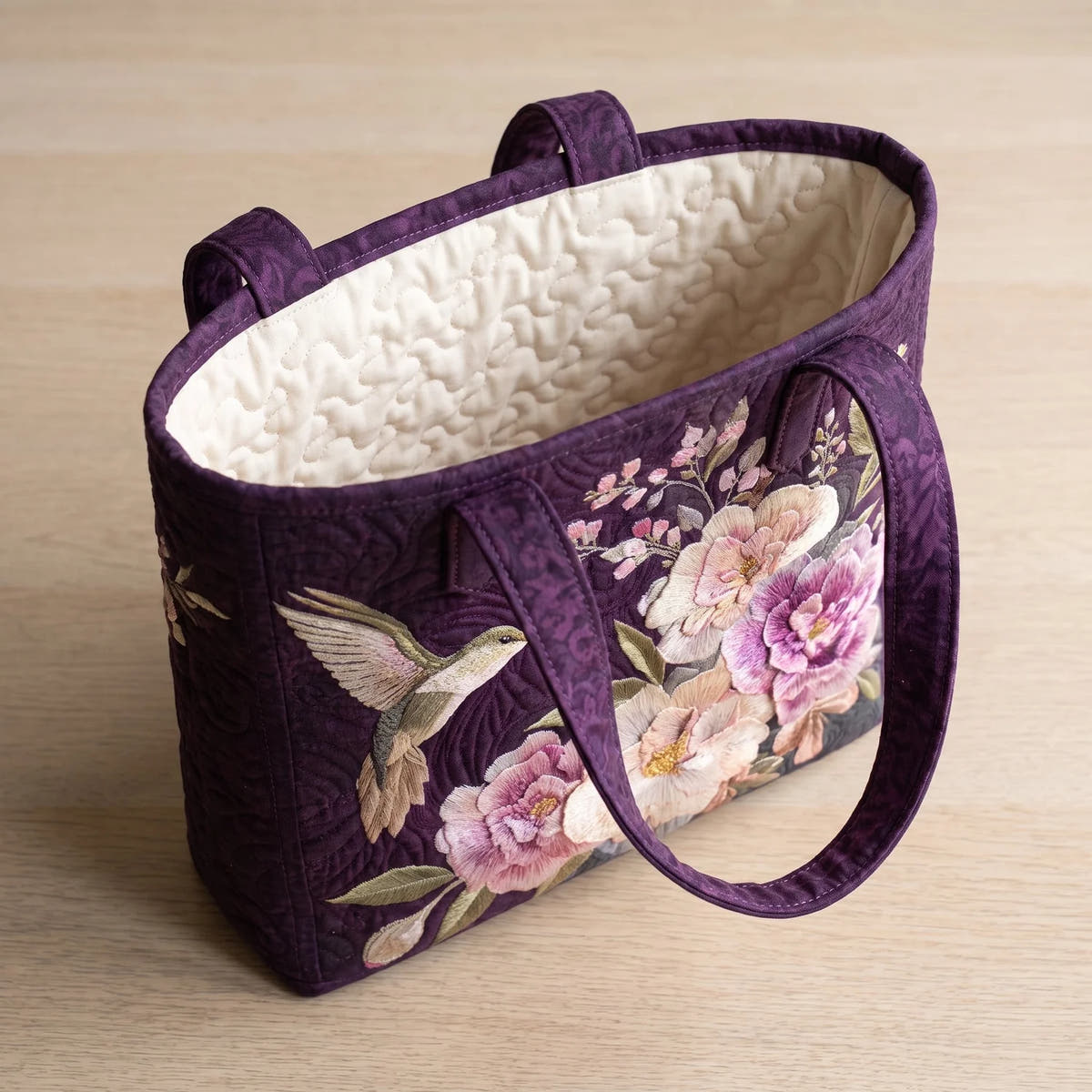 Carmela | Hummingbird & Orchid Quilted Tote