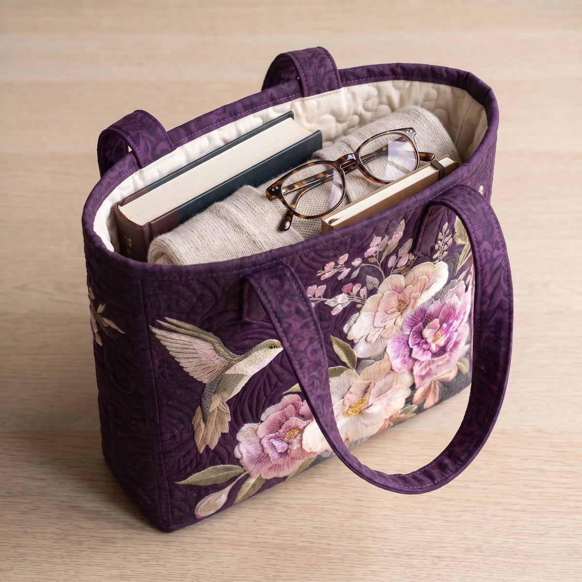 Carmela | Hummingbird & Orchid Quilted Tote