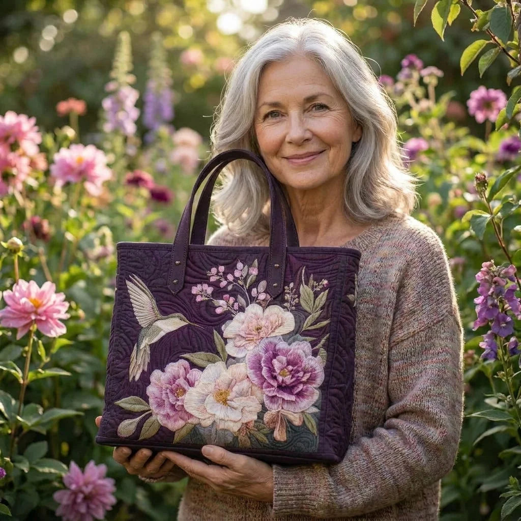 Carmela | Hummingbird & Orchid Quilted Tote