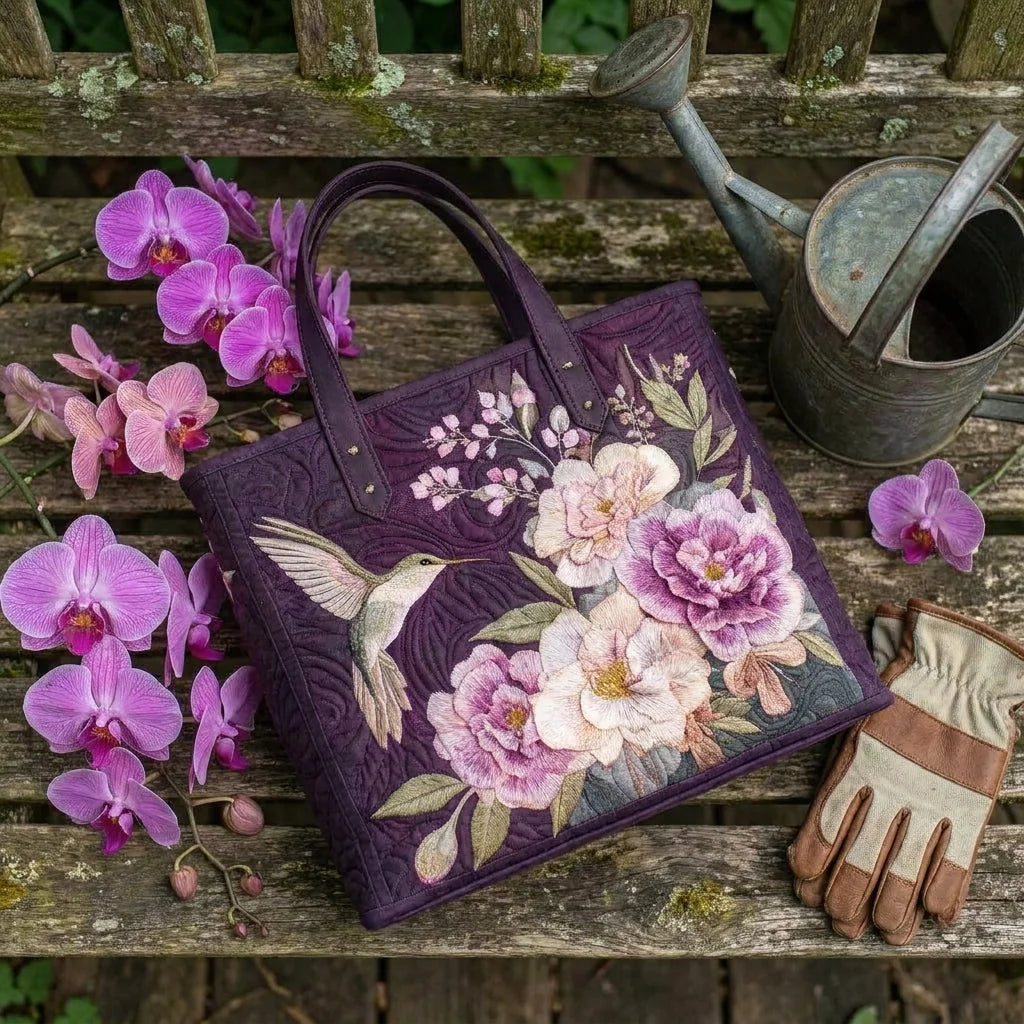 Carmela | Hummingbird & Orchid Quilted Tote
