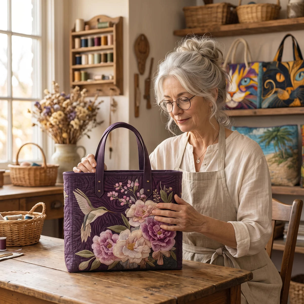 Carmela | Hummingbird & Orchid Quilted Tote