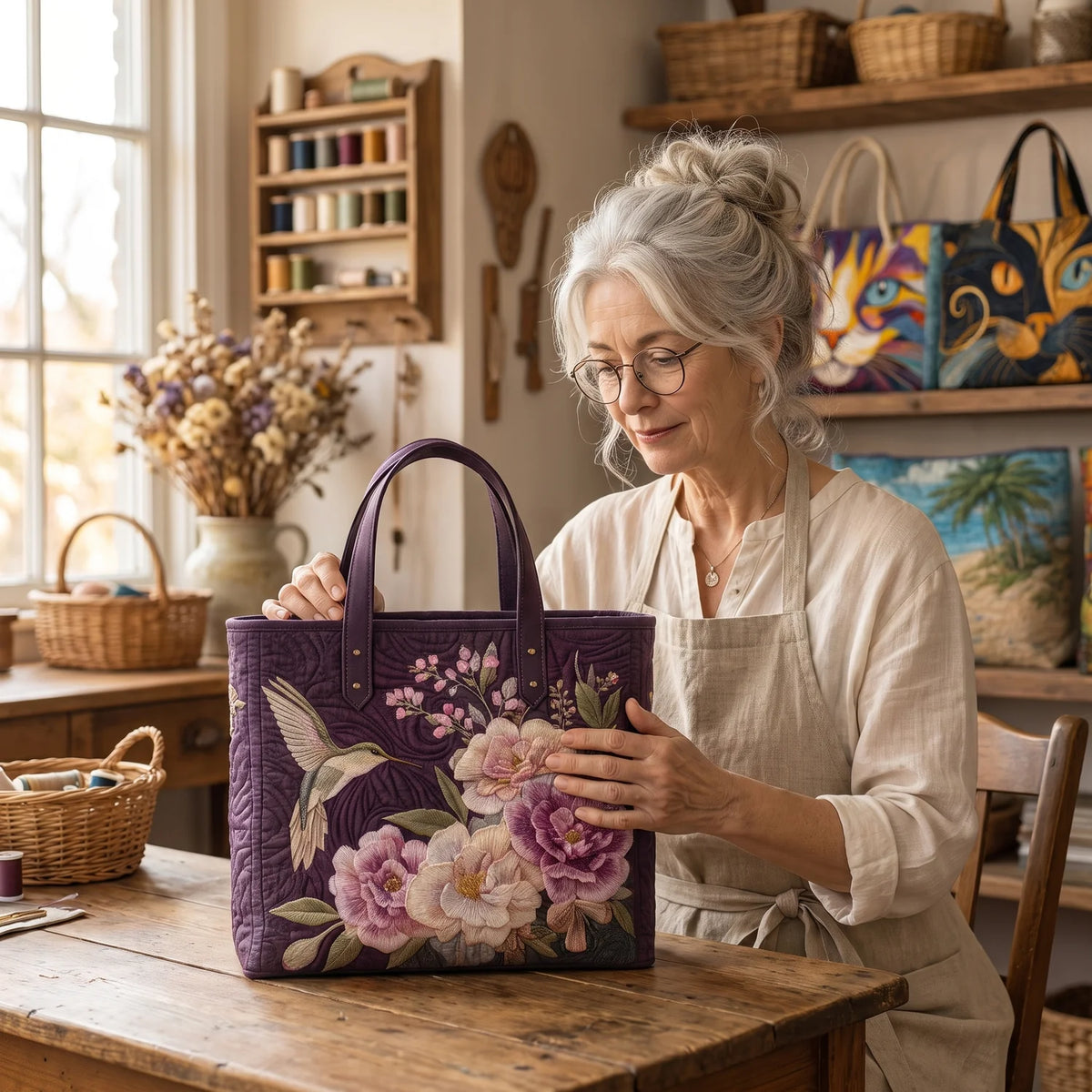 Carmela | Hummingbird & Orchid Quilted Tote