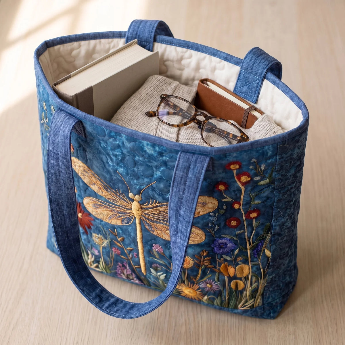 Carolina | Golden Dragonfly Quilted Tote